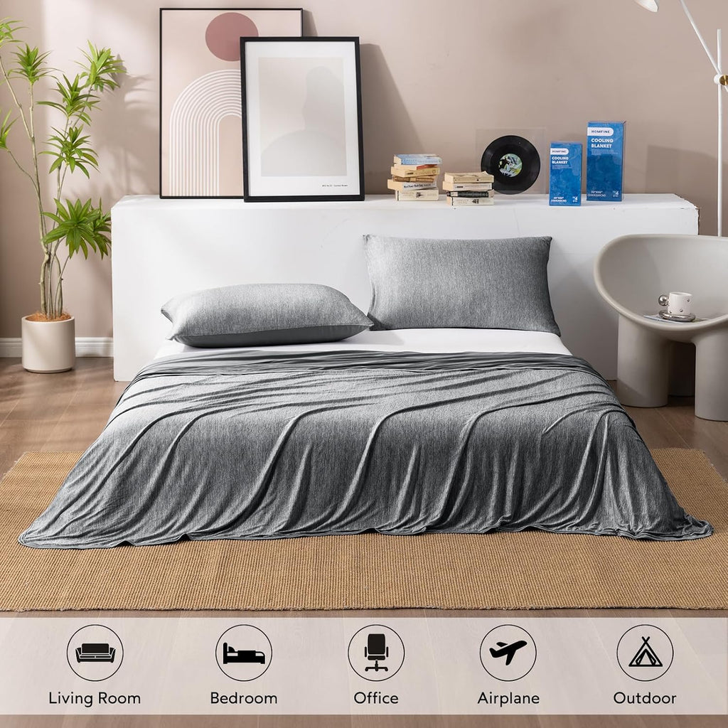 Cooling Blanket for Hot Sleepers Throw, Black 50"X70" | Dual-Sided Mica Nylon Cool, Q-Max 0.439 Instant Cool, Lightweight & Breathable for Night Sweats & Menopause, Machine Washable