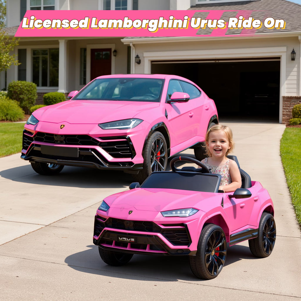 Lamborghini 12V Ride on Car for Kids, Electric Car with Remote Control, Music Player, Led Lights, Powered Ride on Toys for 3+ Years Olds Girls Boys, Pink