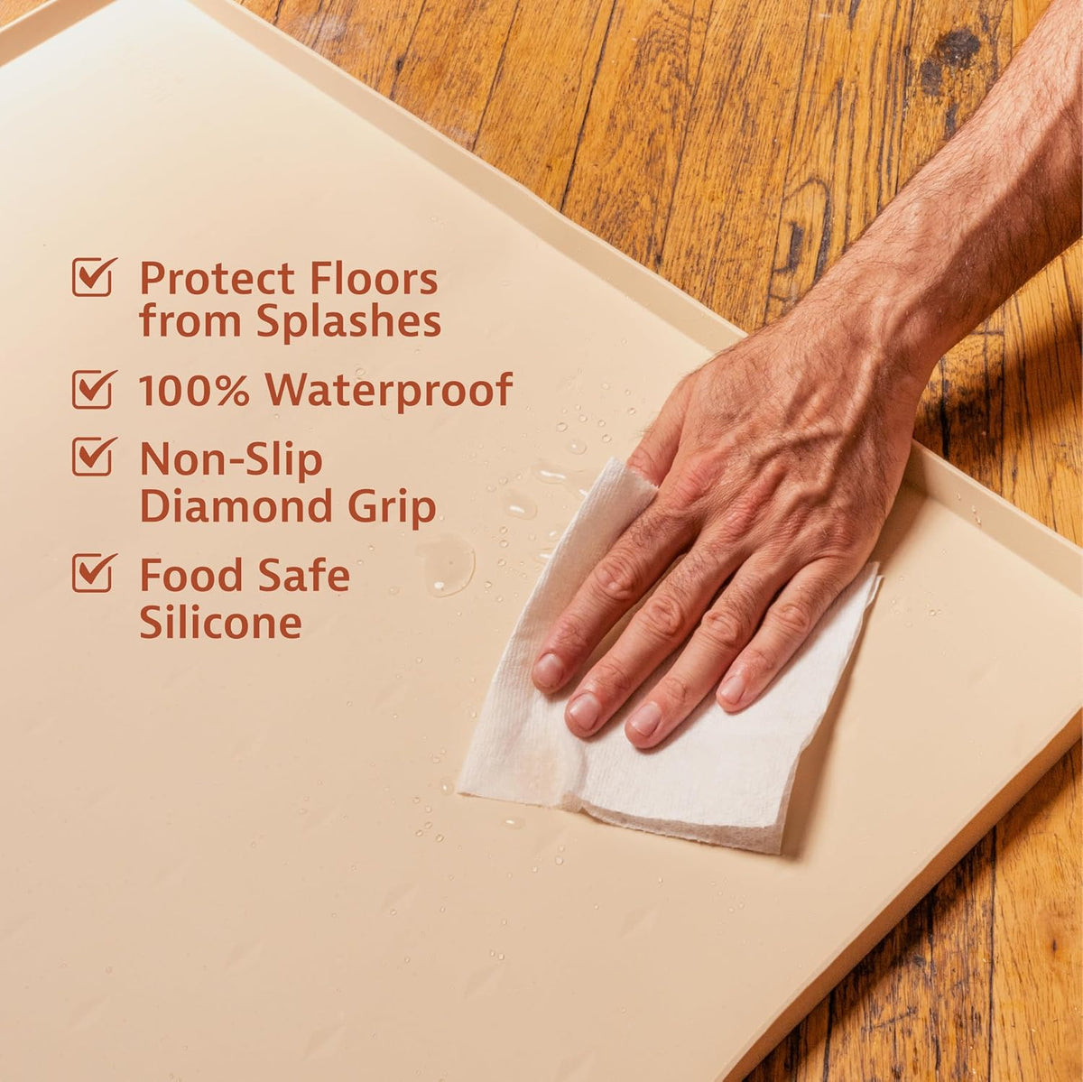 Raised-Edge Silicone Dog Food Mat - Waterproof Pet Mat for Dog Food & Water Bowls - Non-Slip Pet Placemat - Dishwasher-Safe Silicone Tray - 25 X 17 In, Gray