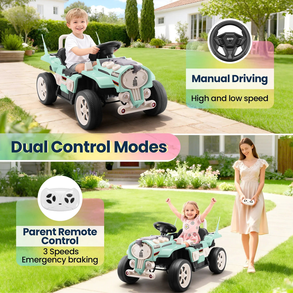 Ride on Train for Toddlers with Remote Control, Ride on Toys for Kids Ages 2-6, Electric Car for Kids with Music, Bluetooth, MP3 Player, Train Sound, Green