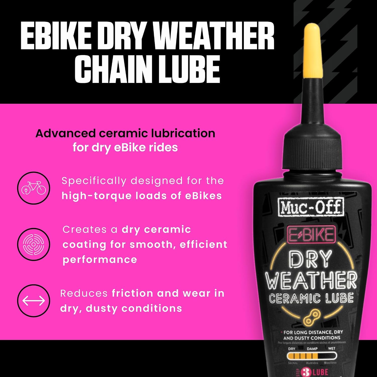 Ebike Dry Chain Lube, 1.7 Fl Oz - Bike Lube, Bike Chain Oil, Chain Wax for Dry Weather Conditions - Bike Lubricant for Electric Bikes | Ceramic Coating Bike Chain Oil for Electric Bikes, Reduces Friction and Excels in Dry Conditions