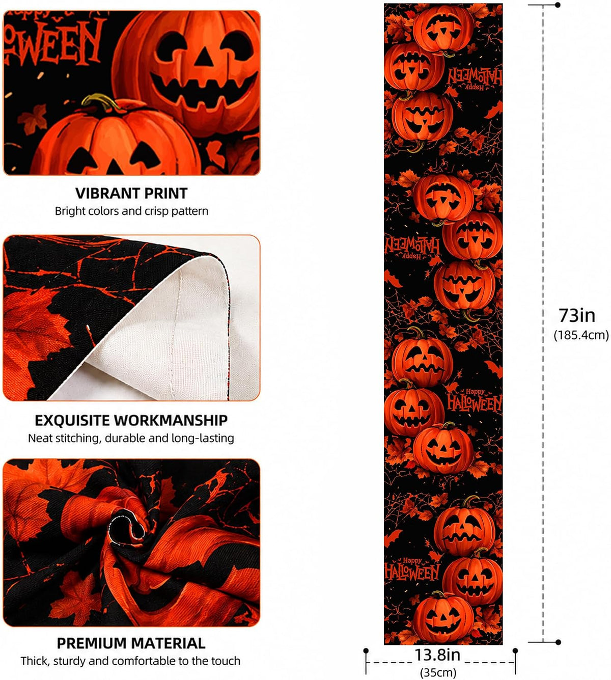 Halloween Decorations - Happy Halloween Pumpkin Table Runner | Halloween Party Favors Supplies Backdrop for Indoor Outdoor | Halloween Decor Tablecloth for Home Office Dining Kitchen