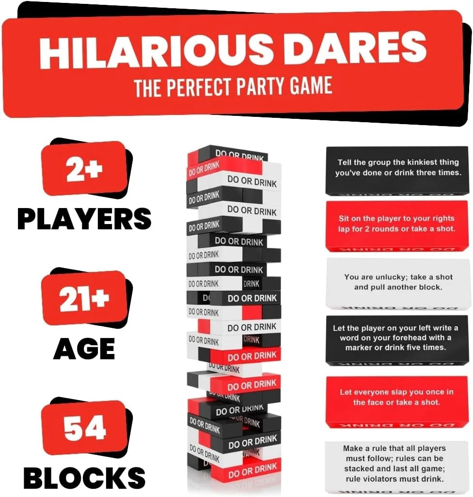 Blackout Tower Game Night Drinking Games for Adults with 54 Blocks and Challenges
