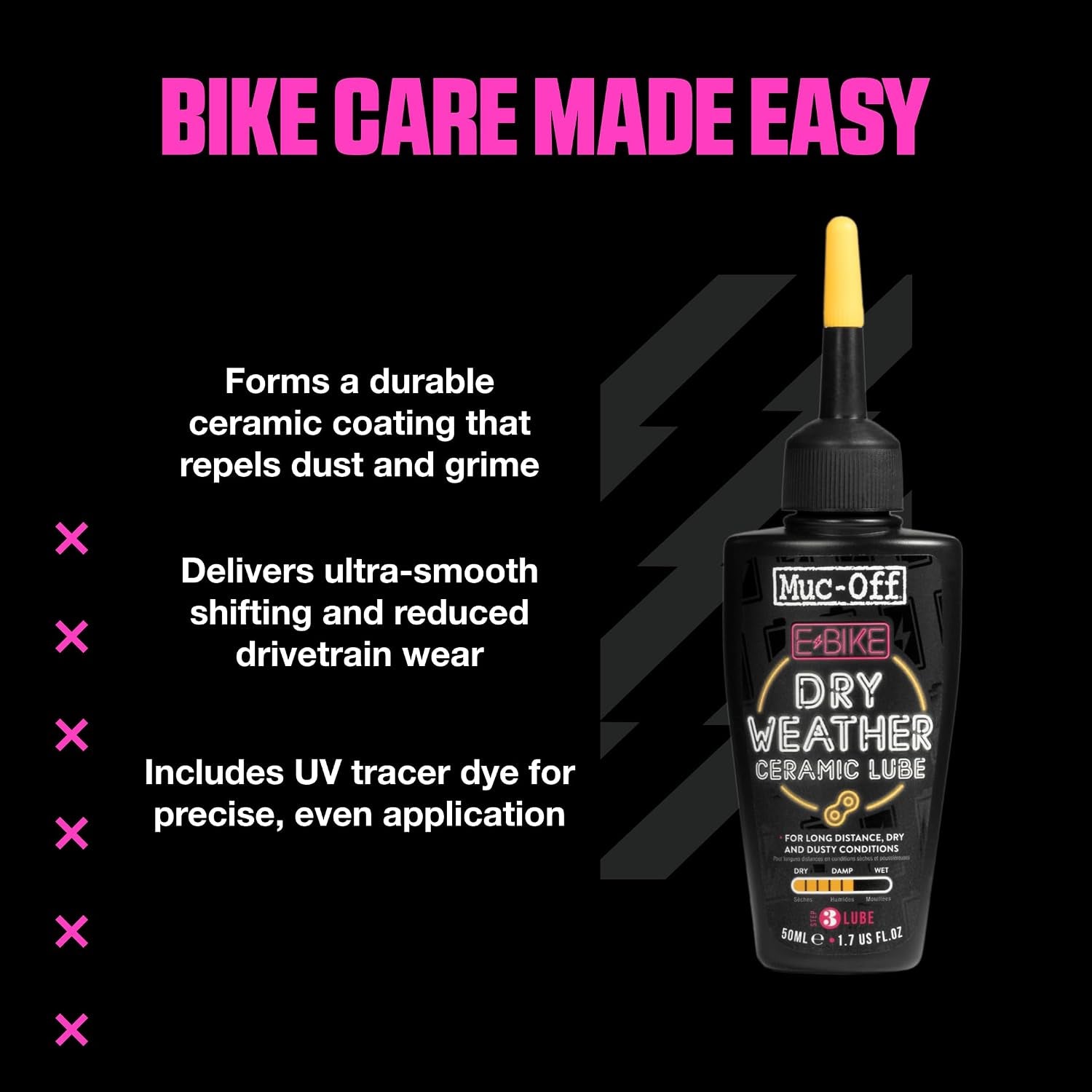 Ebike Dry Chain Lube, 1.7 Fl Oz - Bike Lube, Bike Chain Oil, Chain Wax for Dry Weather Conditions - Bike Lubricant for Electric Bikes | Ceramic Coating Bike Chain Oil for Electric Bikes, Reduces Friction and Excels in Dry Conditions
