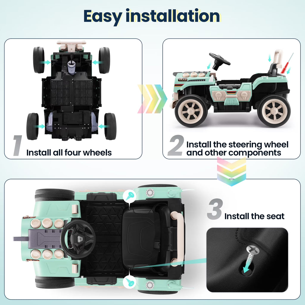Ride on Train for Toddlers with Remote Control, Ride on Toys for Kids Ages 2-6, Electric Car for Kids with Music, Bluetooth, MP3 Player, Train Sound, Green