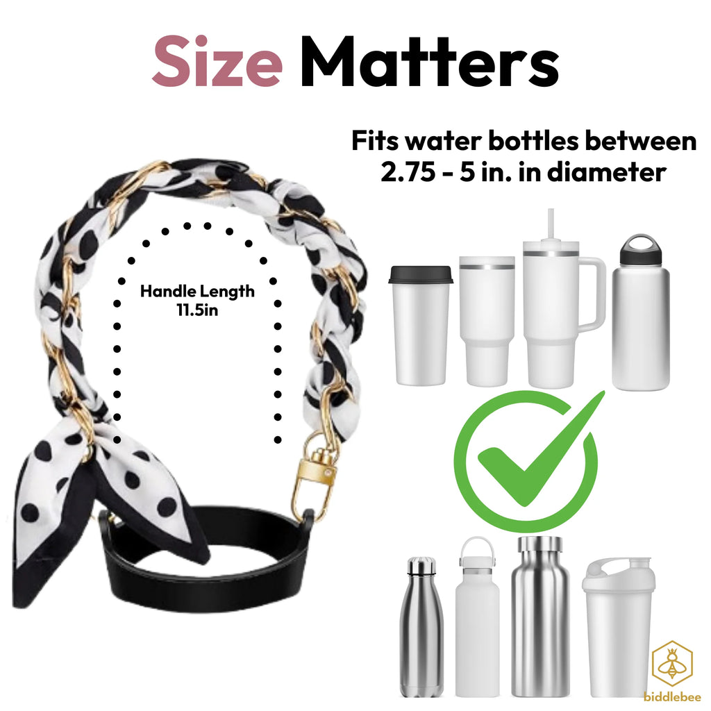 Tumbler Accessory Set with Water Bottle Handle, Straw Topper, Charm Hook & Lip Balm Holder, Black & White