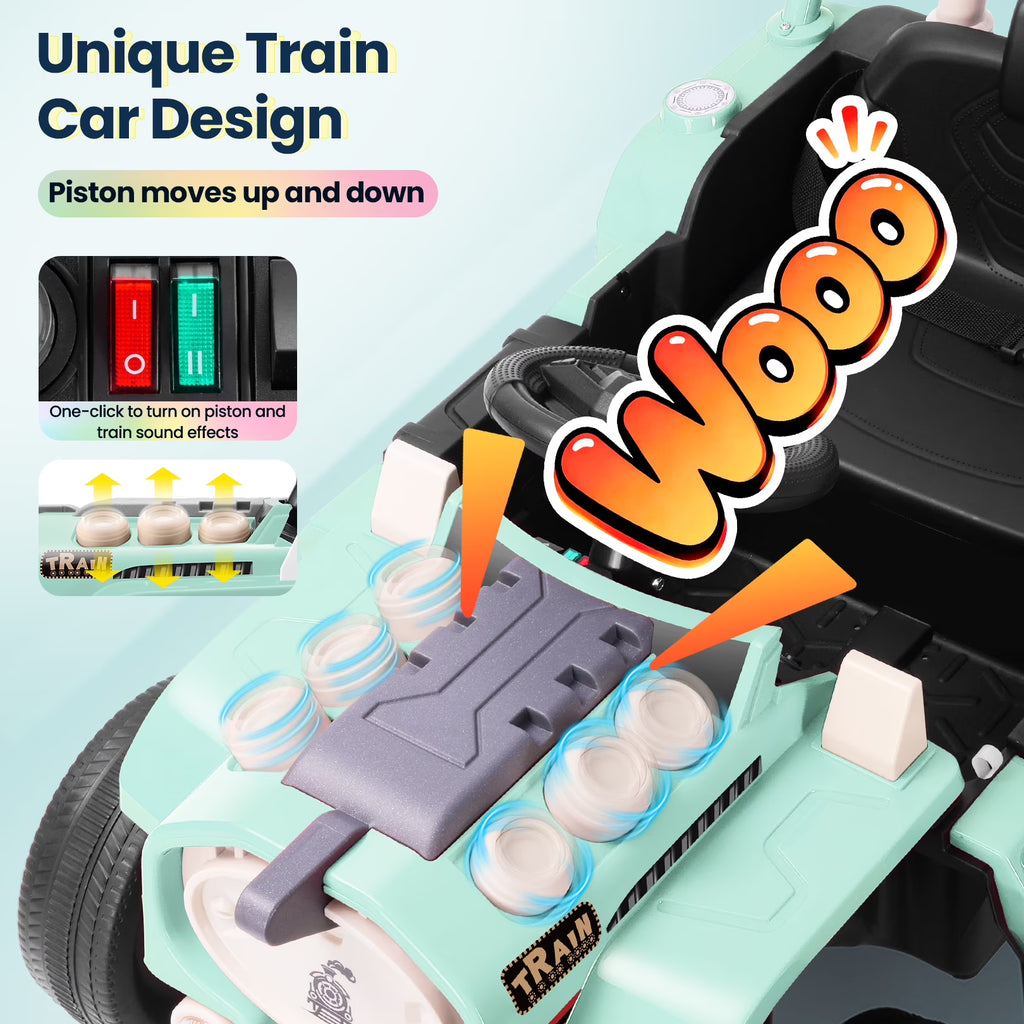 Ride on Train for Toddlers with Remote Control, Ride on Toys for Kids Ages 2-6, Electric Car for Kids with Music, Bluetooth, MP3 Player, Train Sound, Green