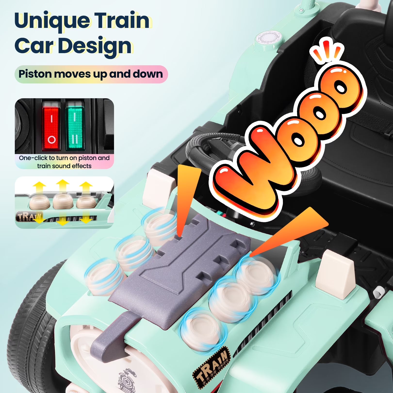 Ride on Train for Toddlers with Remote Control, Ride on Toys for Kids Ages 2-6, Electric Car for Kids with Music, Bluetooth, MP3 Player, Train Sound, Green