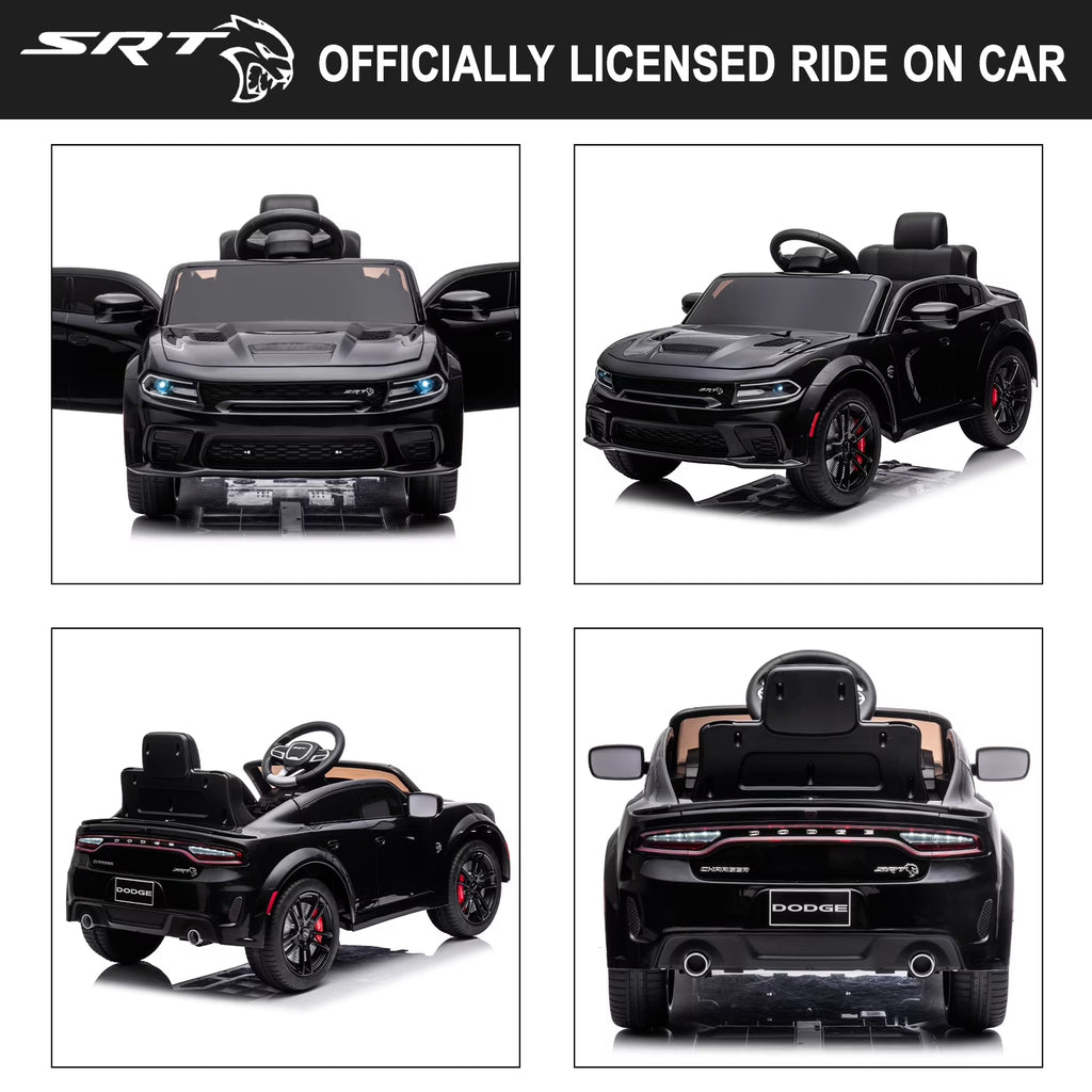 12V Ride on Car, Dodge Charger Powered Electric Car with Battery Powered, Bluetooth, Remote Control, LED Light, Ride on Toy for Ages 3+ Kids, Black