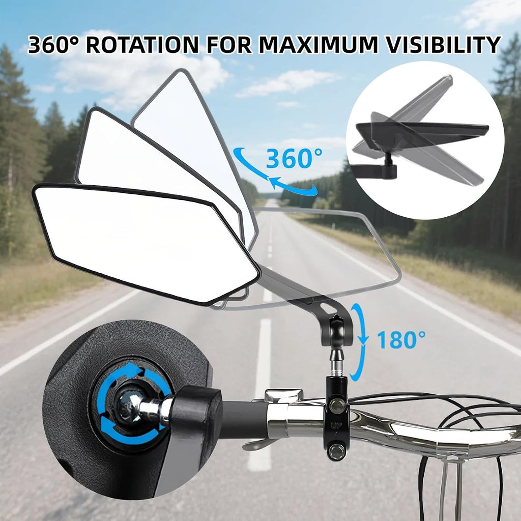 Bike Mirrors for Handlebars, 1 Pair Bicycle Rear View Mirror, 360° Adjustable Rotatable Wide Angle Mirror Accessories for Ebike Mountain Road Bike, Black