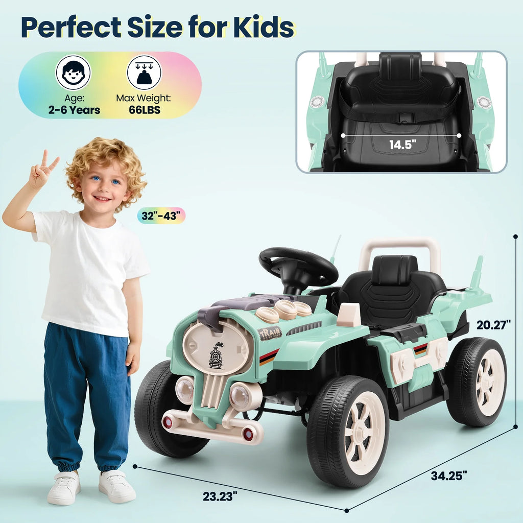 Ride on Train for Toddlers with Remote Control, Ride on Toys for Kids Ages 2-6, Electric Car for Kids with Music, Bluetooth, MP3 Player, Train Sound, Green