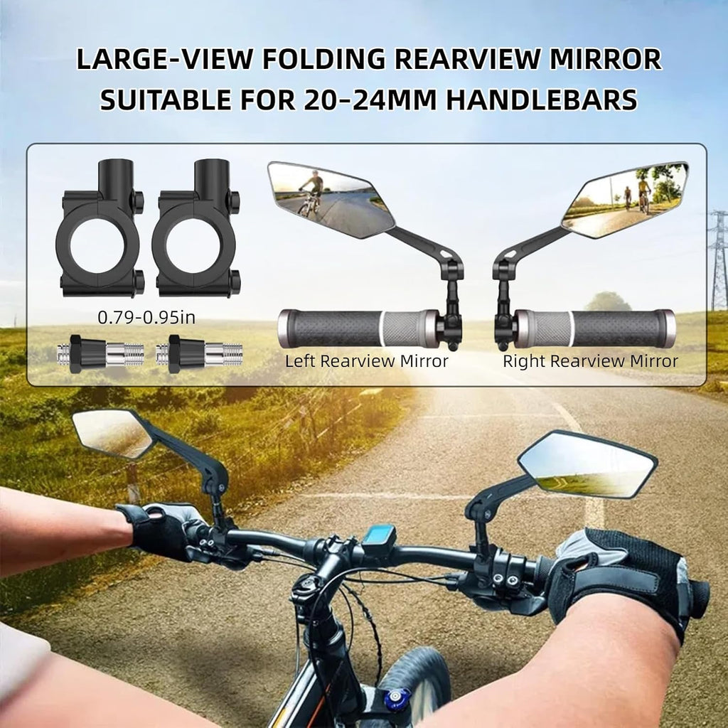 Bike Mirrors for Handlebars, 1 Pair Bicycle Rear View Mirror, 360° Adjustable Rotatable Wide Angle Mirror Accessories for Ebike Mountain Road Bike, Black