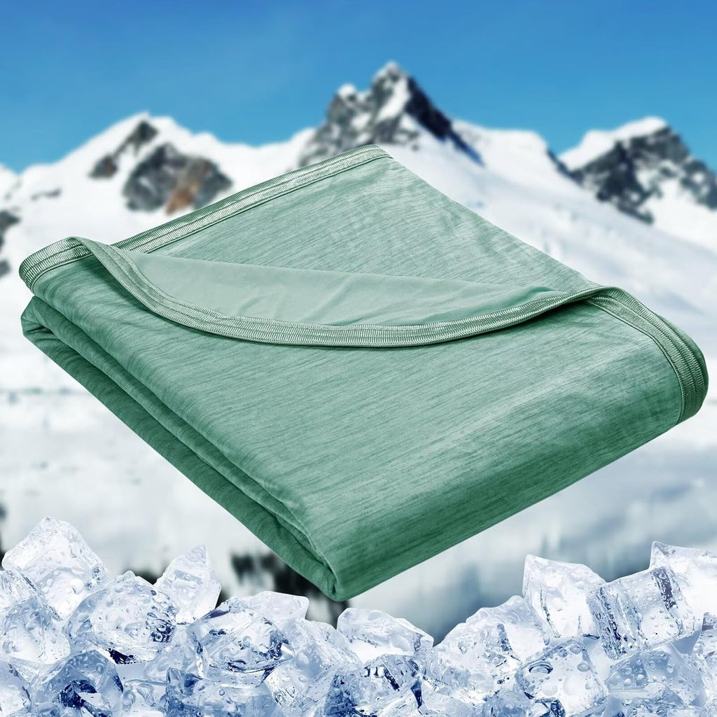 Cooling Blanket for Hot Sleepers Queen Size, Green 90"X90" | Dual-Sided Mica Nylon Cool, Q-Max 0.439 Instant Cool, Lightweight & Breathable for Night Sweats & Menopause, Machine Washable