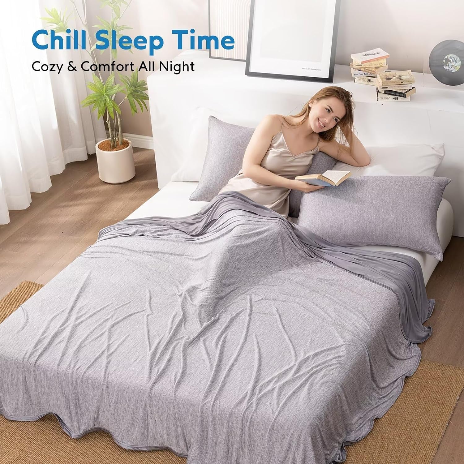 Cooling Blanket for Hot Sleepers Oversized Size, Grey 120"X120" | Dual-Sided Mica Nylon Cool, Q-Max 0.439 Instant Cool, Lightweight & Breathable for Night Sweats & Menopause, Machine Washable