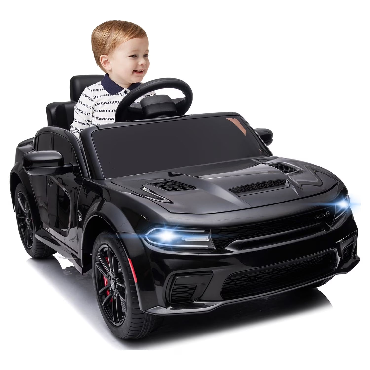 12V Ride on Car, Dodge Charger Powered Electric Car with Battery Powered, Bluetooth, Remote Control, LED Light, Ride on Toy for Ages 3+ Kids, Black