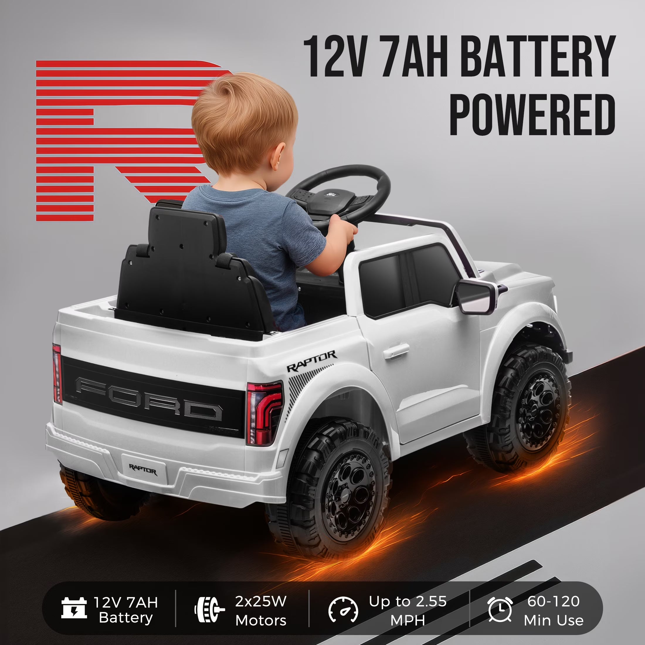 12V Ride on Cars with Remote Control, Licensed Ford F 150 Raptor Powered Ride on Toys with Bluetooth, Radio, LED Light, 4 Wheels Suspension, Kids Cars Electric Vehicles for Boys Girls Ages 3-6, White