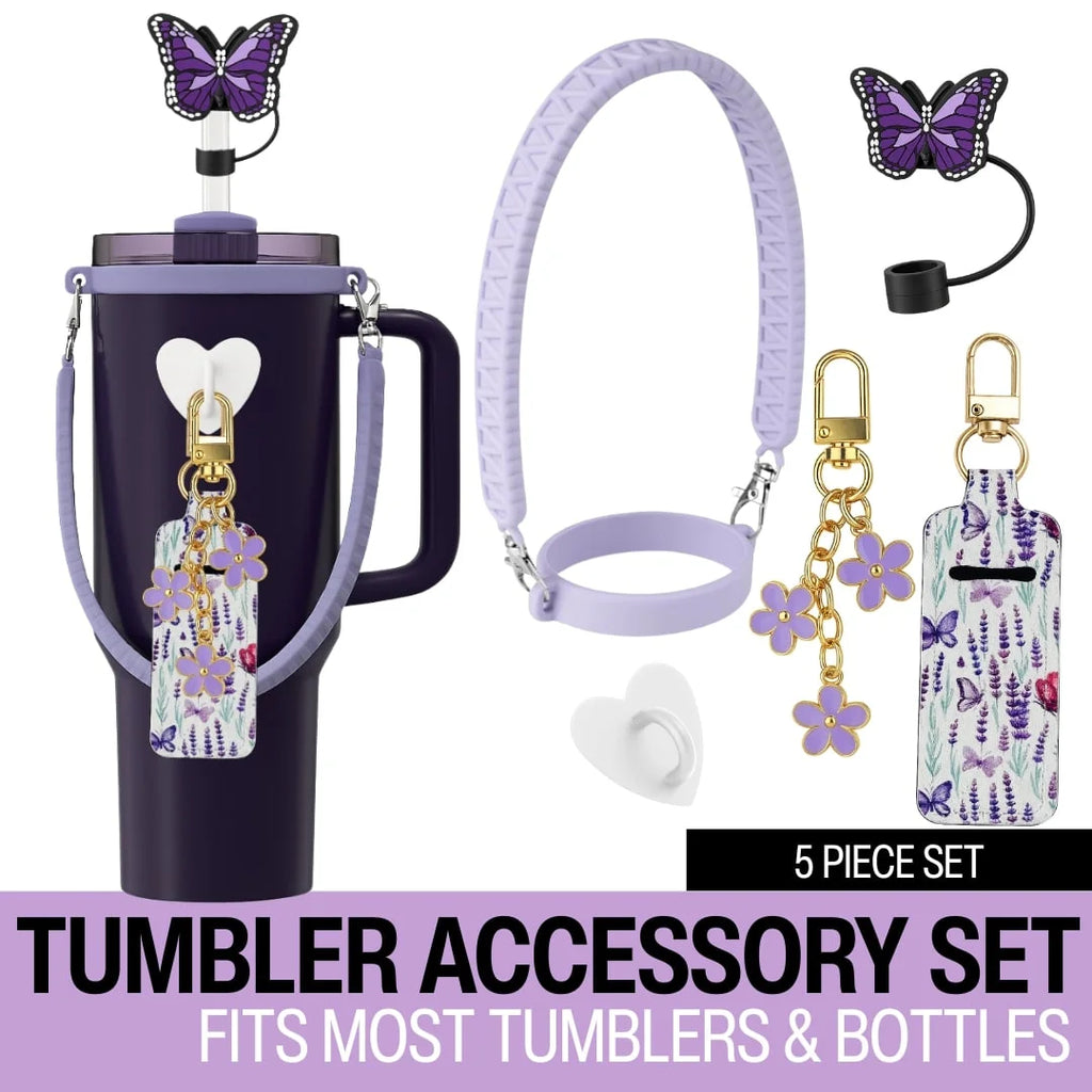 Butterfly Love Tumbler Accessory Set, Purple Handle, Straw Topper & More