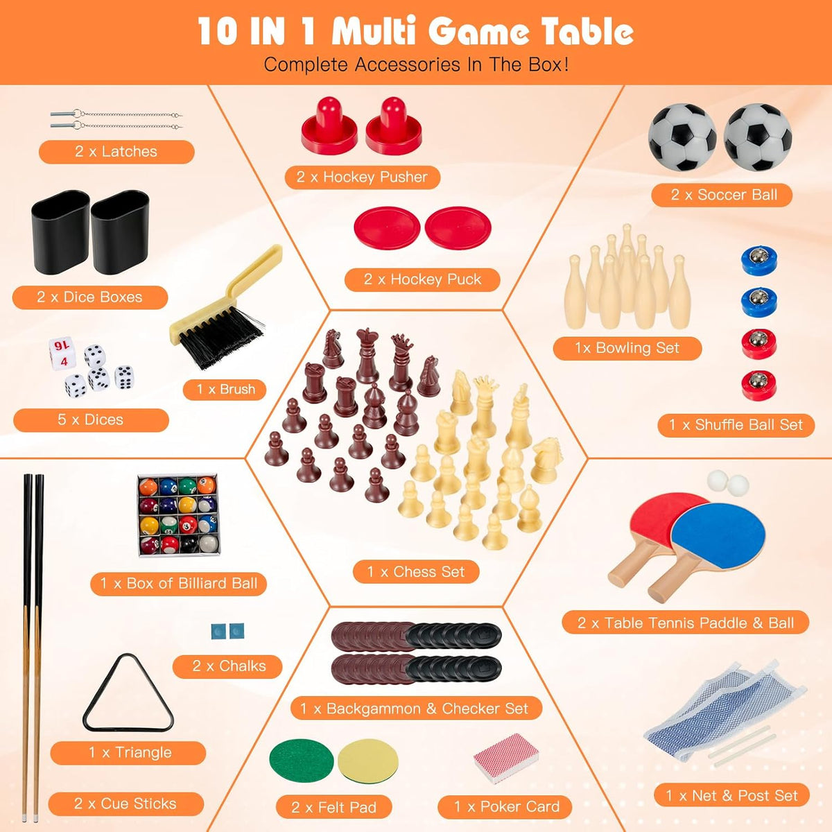 Multi Game Table, 10 in 1 Combo Game Table W/Foosball Table, Hockey, Pool Table, Ping Pong, Shuffleboard, Bowling & 4 Board Games, Game Tables for Game Room, Home, Family