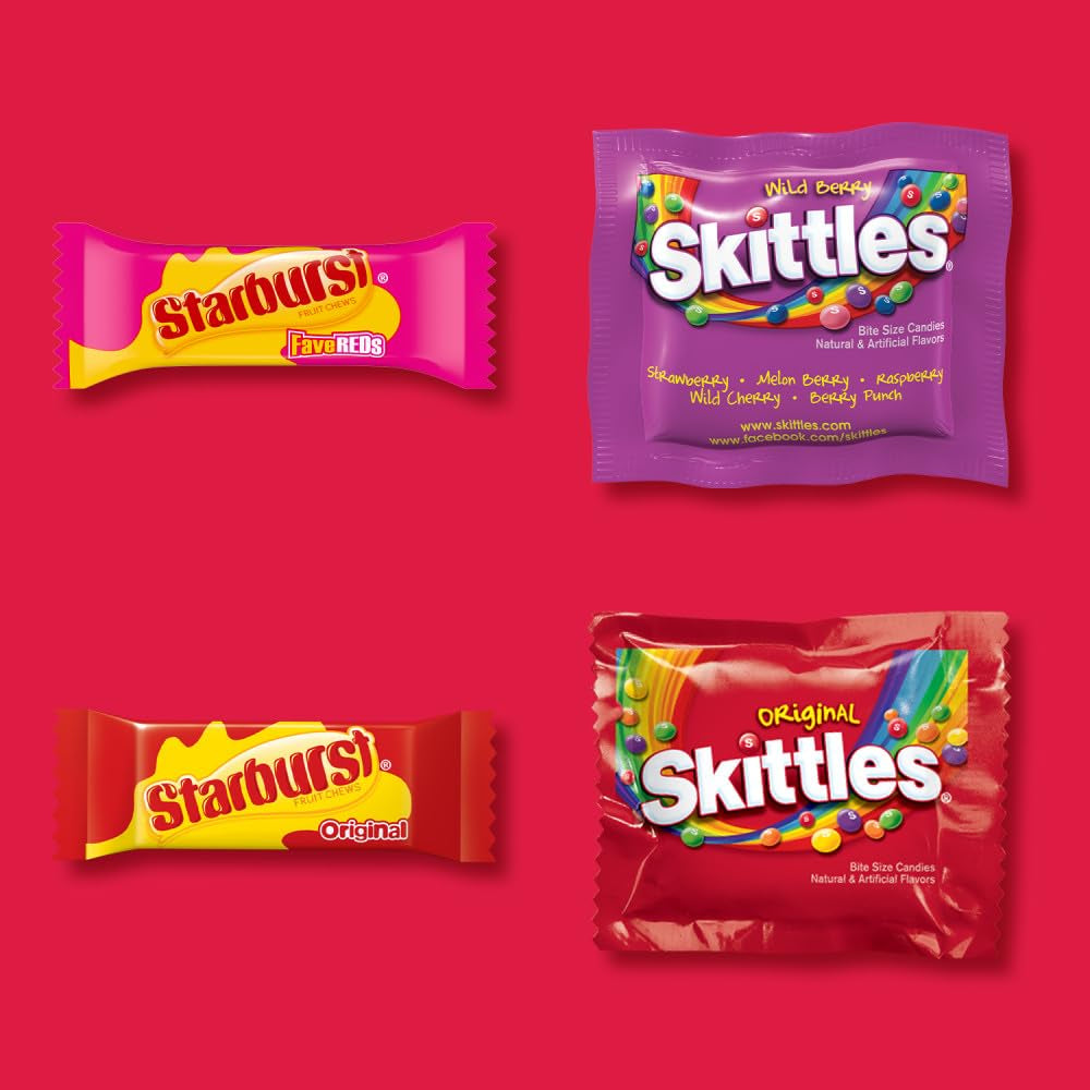 SKITTLES Original, SKITTLES Wild Berry & STARBURST Original and STARBURST Favereds Fun Size Chewy Candy Variety Bag, Party Size, 20.13 Oz Bulk Bag (Pack of 2)
