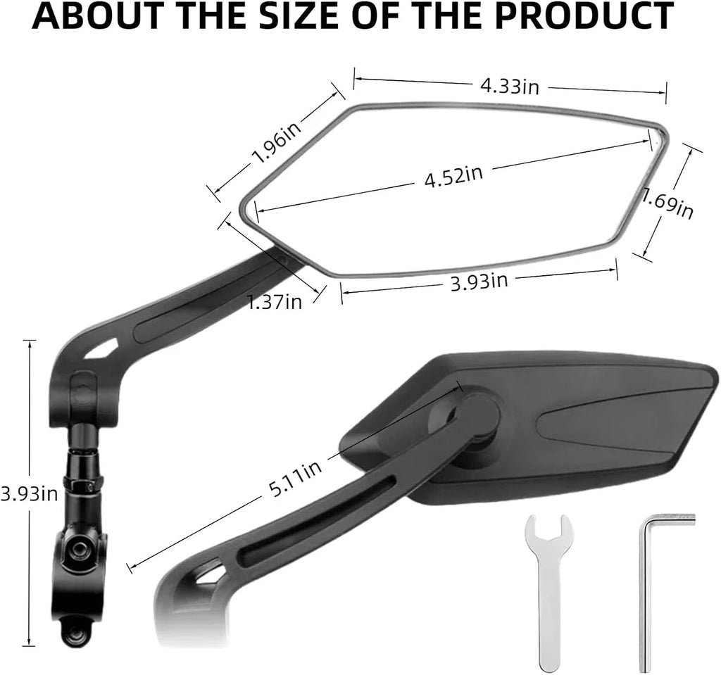 Bike Mirrors for Handlebars, 1 Pair Bicycle Rear View Mirror, 360° Adjustable Rotatable Wide Angle Mirror Accessories for Ebike Mountain Road Bike, Black