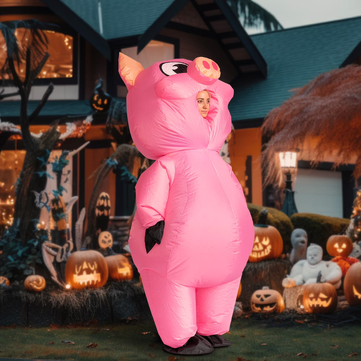 Adult Inflatable Pig Costume, Air Blow up Pink Piggy Inflatable Costume for Halloween Party, Cosplay, Role Play and Themed Dress Up
