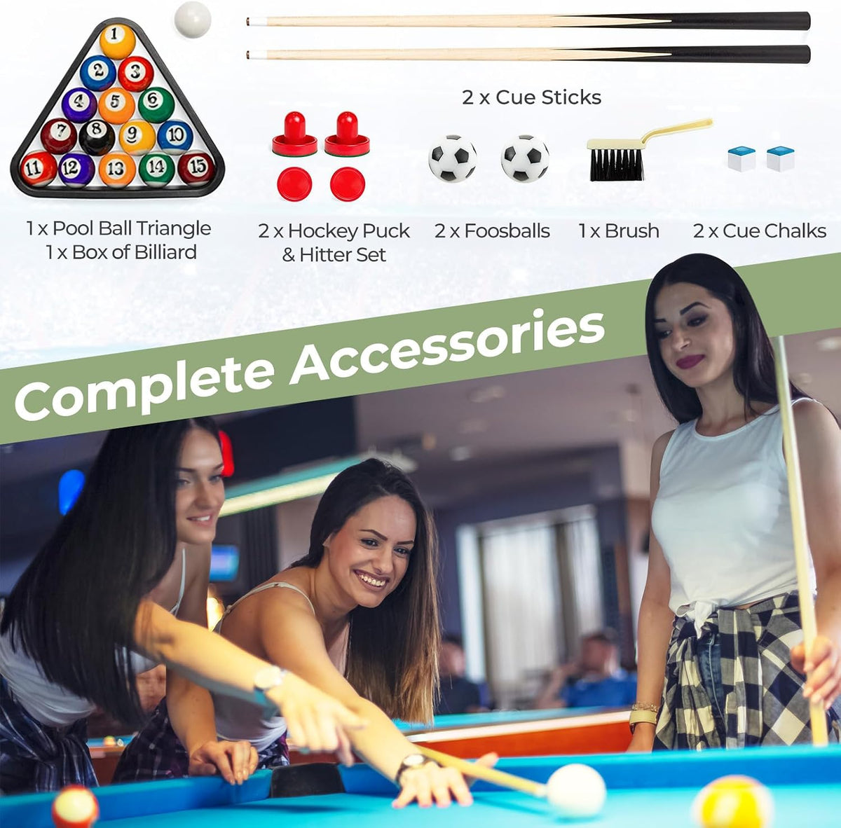3-In-1 Multi Game Table, 48 Inch Combination Game Tables with Foosball, Hockey, Billiards, Combo Game Table Set for Adults Kids Gifts Family Night Arcade Game Room