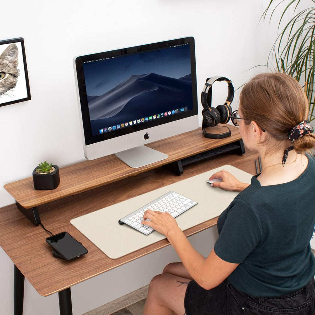 Double-Sided PU Leather Desk Pad - Non-Slip Large Mouse Pad & Desk Mat for Office, Home - Waterproof, Easy to Clean, Durable Dual-Sided Surface (23.6"X13.7", Beige)