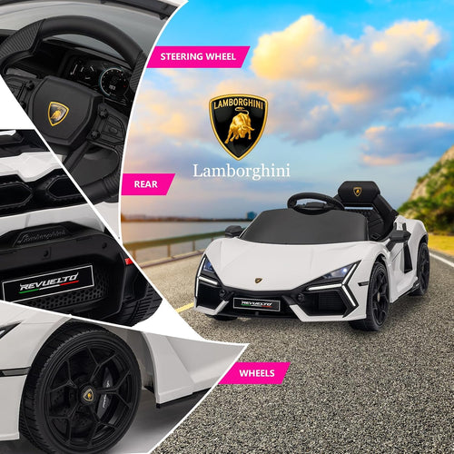 12V Licensed Lamborghini Revuelto Ride on Car for Toddlers, White | Remote Control, Battery Powered Electric Car for Kids, Bluetooth, Hydraulic Doors, 3 Speeds, LED Lights, Music