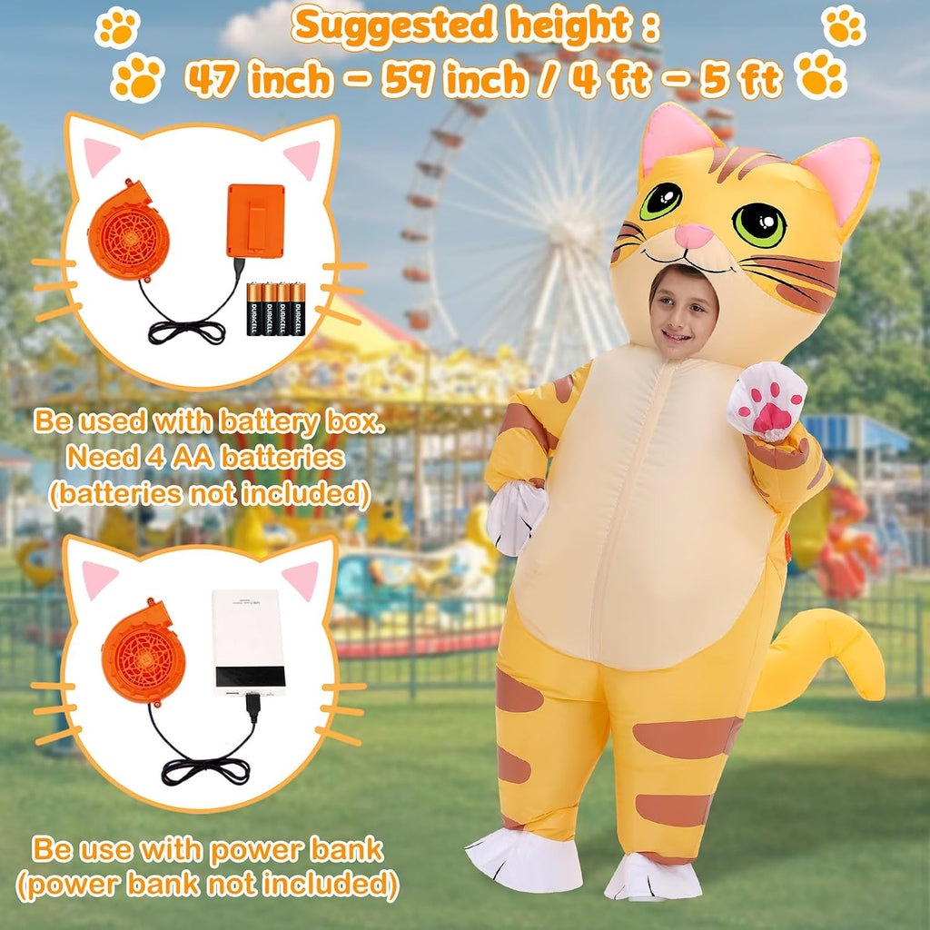 Inflatable Cat Costume for Kids Thanksgiving Inflatable Costume Halloween Funny Blow up Yellow Cat Costume for Boys Girls