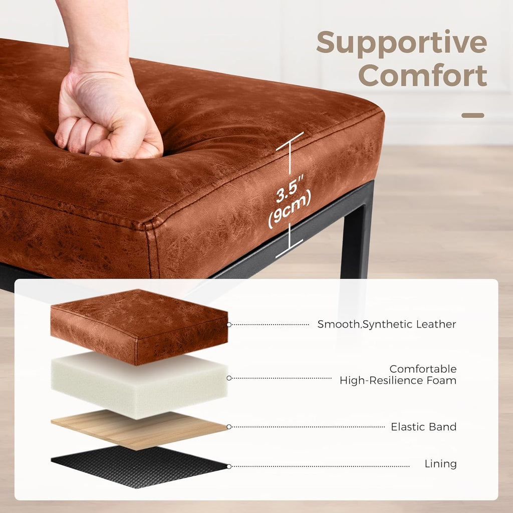 Counter Height Bar Stools Set of 2, Kitchen Backless Barstools | 24 Inch Modern Barstools, Metal Bar Stool for Kitchen Island, Faux Leather Countertop Stools