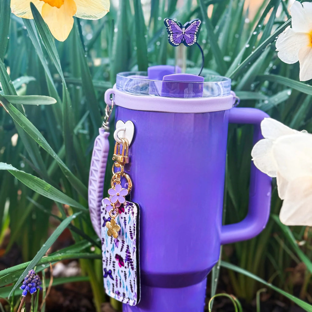 Butterfly Love Tumbler Accessory Set, Purple Handle, Straw Topper & More