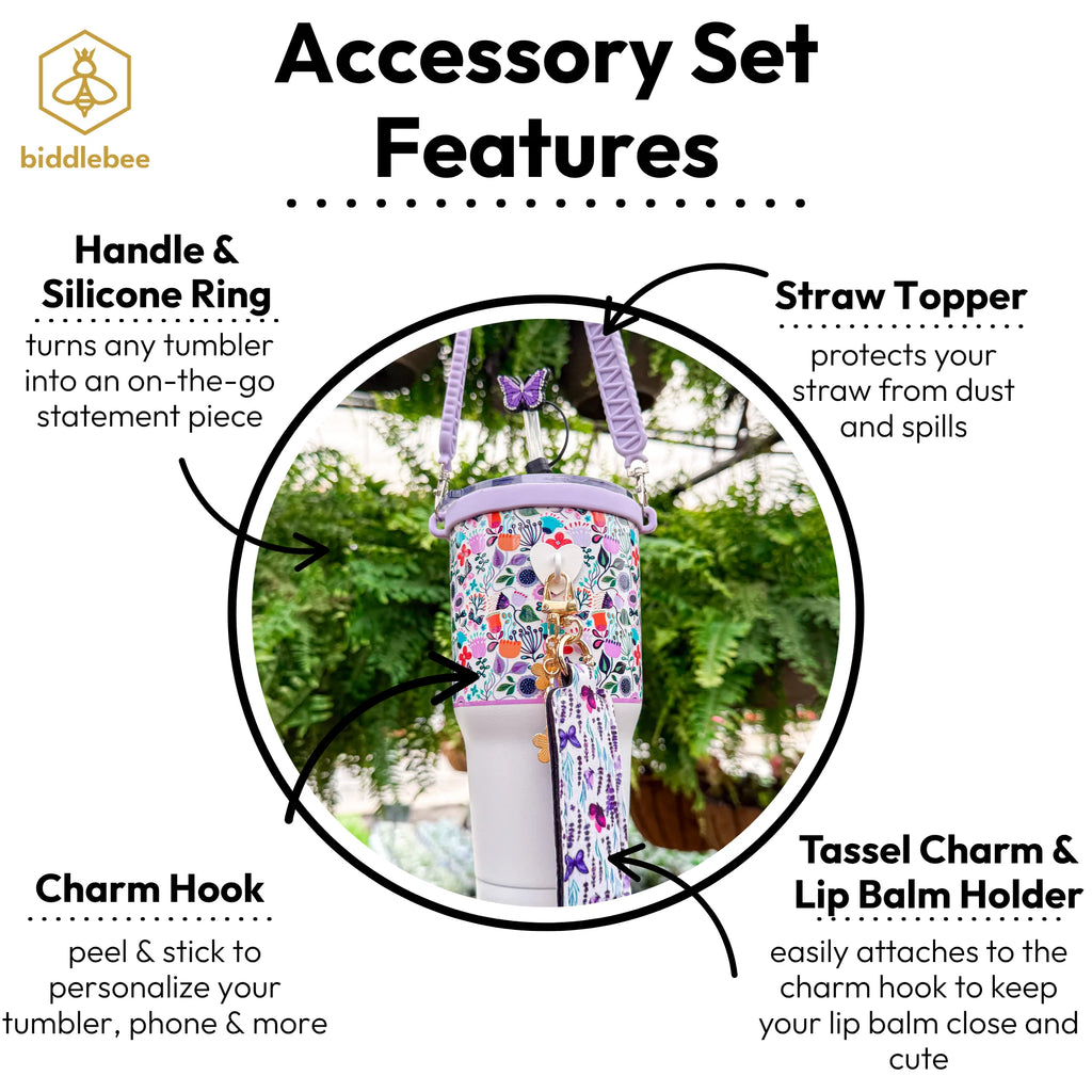 Butterfly Love Tumbler Accessory Set, Purple Handle, Straw Topper & More
