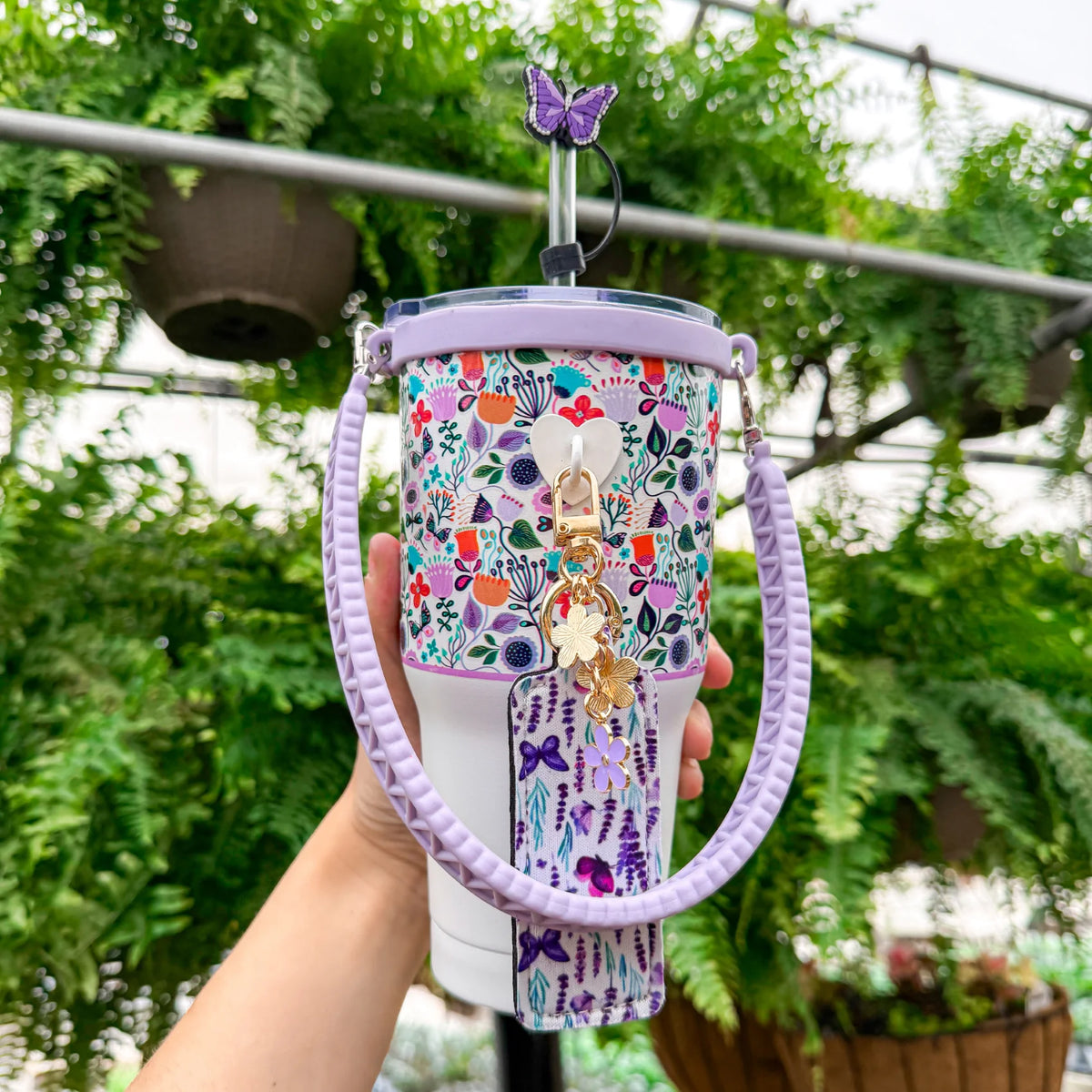 Butterfly Love Tumbler Accessory Set, Purple Handle, Straw Topper & More