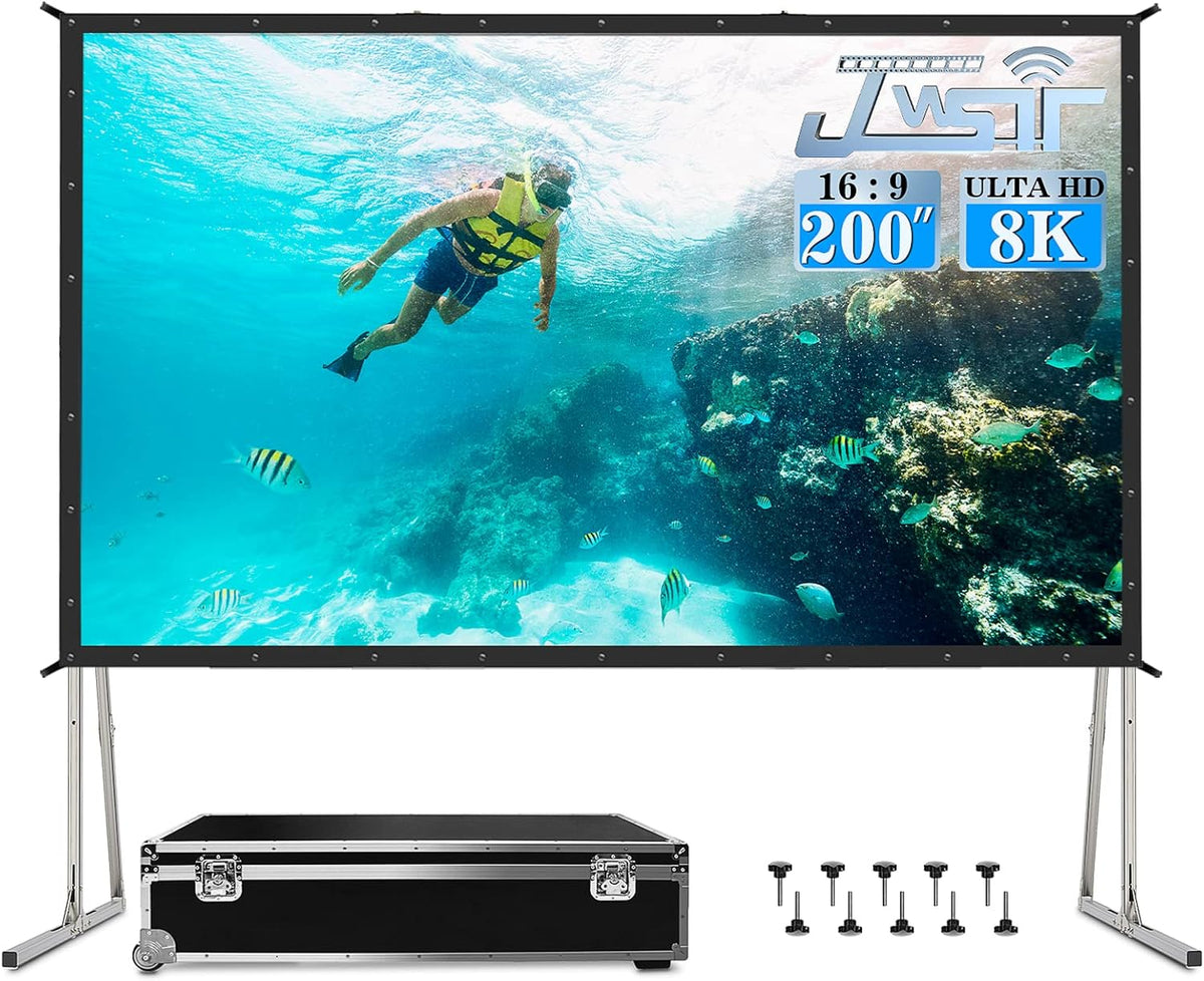 Projector Screen 200 Inch, 3-Layers PVC Projector Screen with Stand | Anti-Light Screen,Wind-Resistant Aluminum Frame with Road Case,178° View Angle for Large Outdoor 4K Stage & Commercial Events