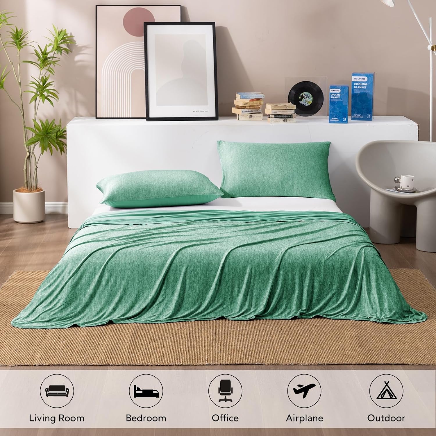 Cooling Blanket for Hot Sleepers Queen Size, Green 90"X90" | Dual-Sided Mica Nylon Cool, Q-Max 0.439 Instant Cool, Lightweight & Breathable for Night Sweats & Menopause, Machine Washable