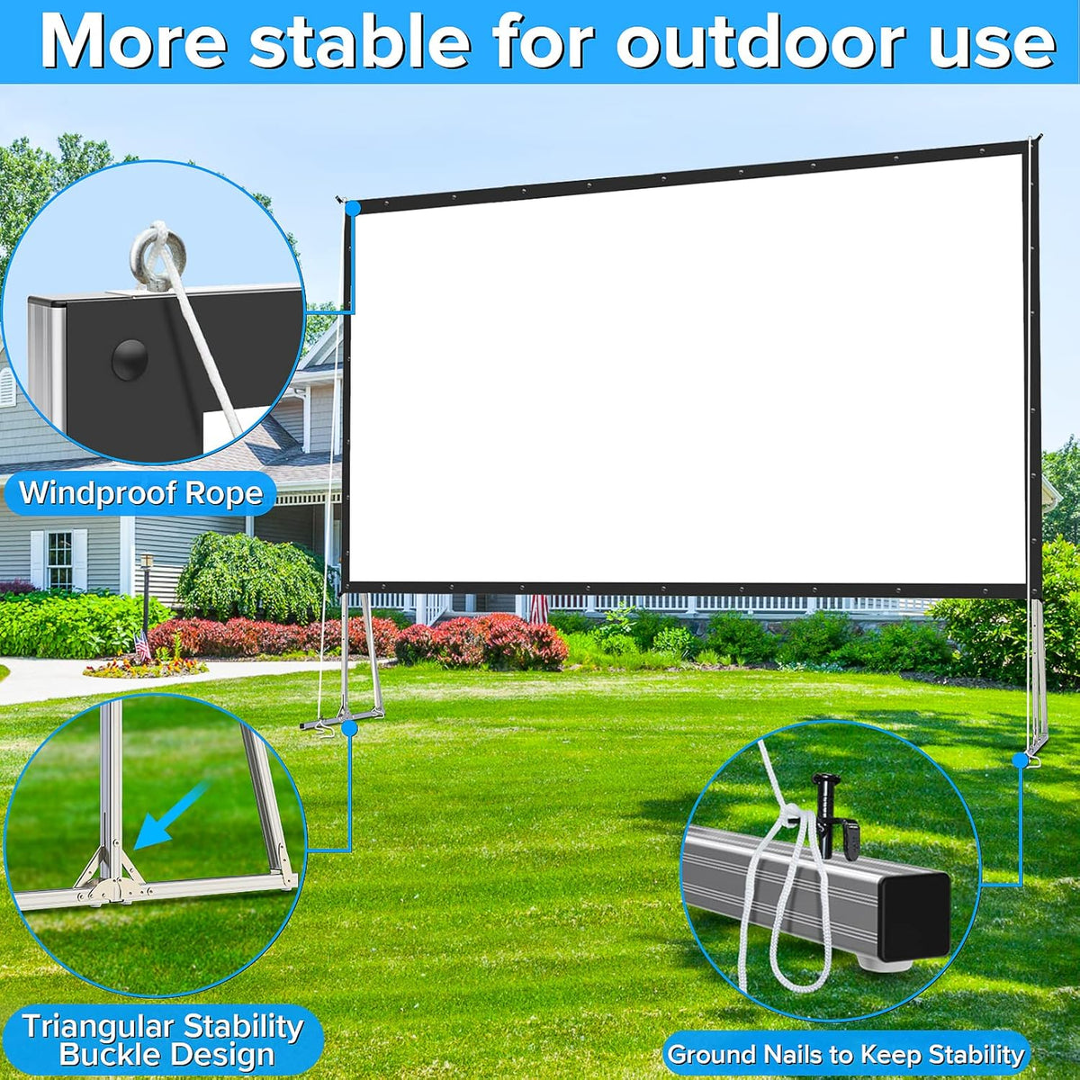 Projector Screen 200 Inch, 3-Layers PVC Projector Screen with Stand | Anti-Light Screen,Wind-Resistant Aluminum Frame with Road Case,178° View Angle for Large Outdoor 4K Stage & Commercial Events