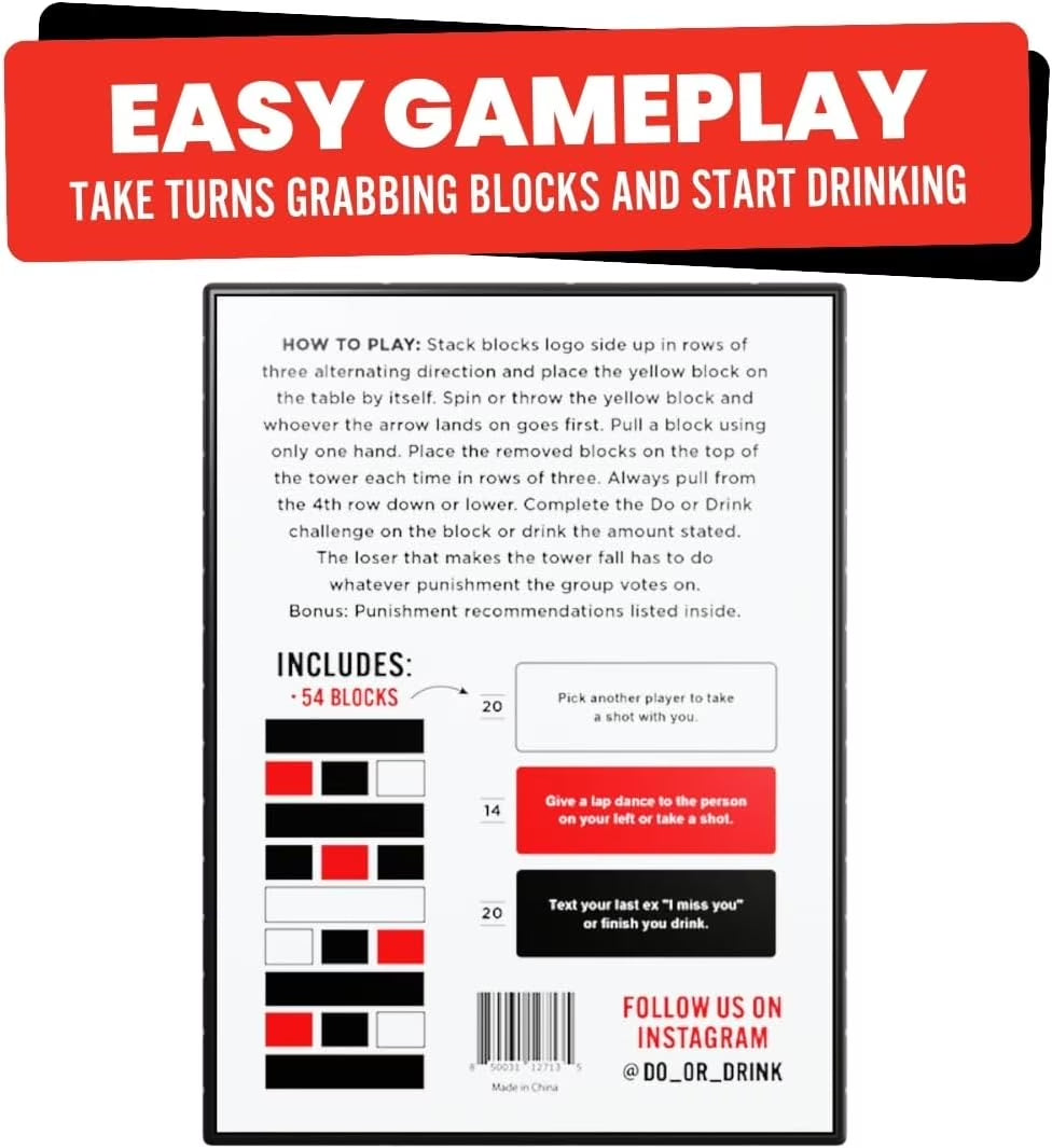 Blackout Tower Game Night Drinking Games for Adults with 54 Blocks and Challenges