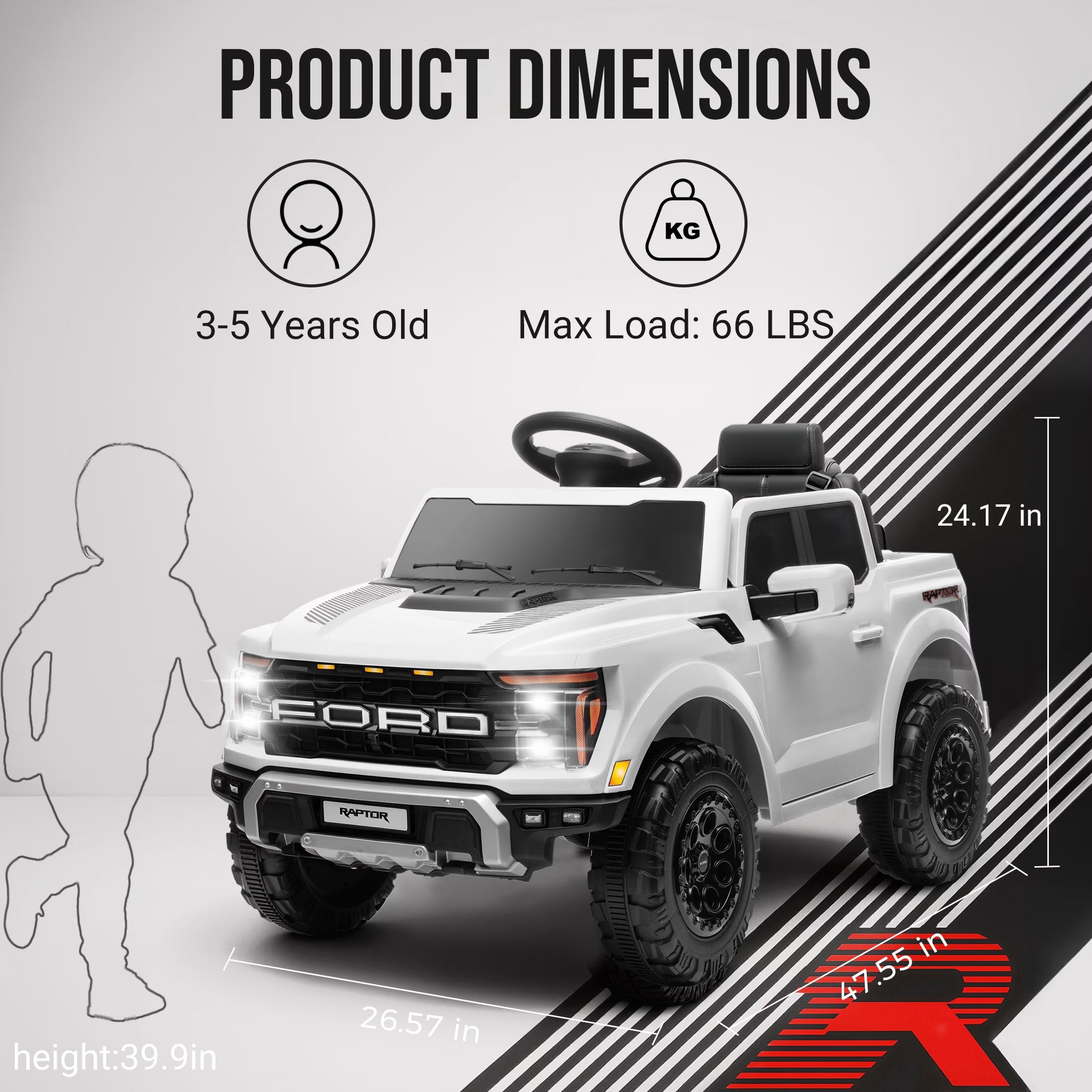 12V Ride on Cars with Remote Control, Licensed Ford F 150 Raptor Powered Ride on Toys with Bluetooth, Radio, LED Light, 4 Wheels Suspension, Kids Cars Electric Vehicles for Boys Girls Ages 3-6, White