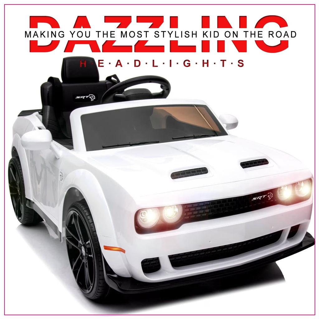 Kids Electric Car | Licensed Dodge Challenger Ride-On 12V Battery-Powered Vehicle with Remote, LED Lights, Bluetooth, MP3 for Boys and Girls,Christmas Gift for Kids