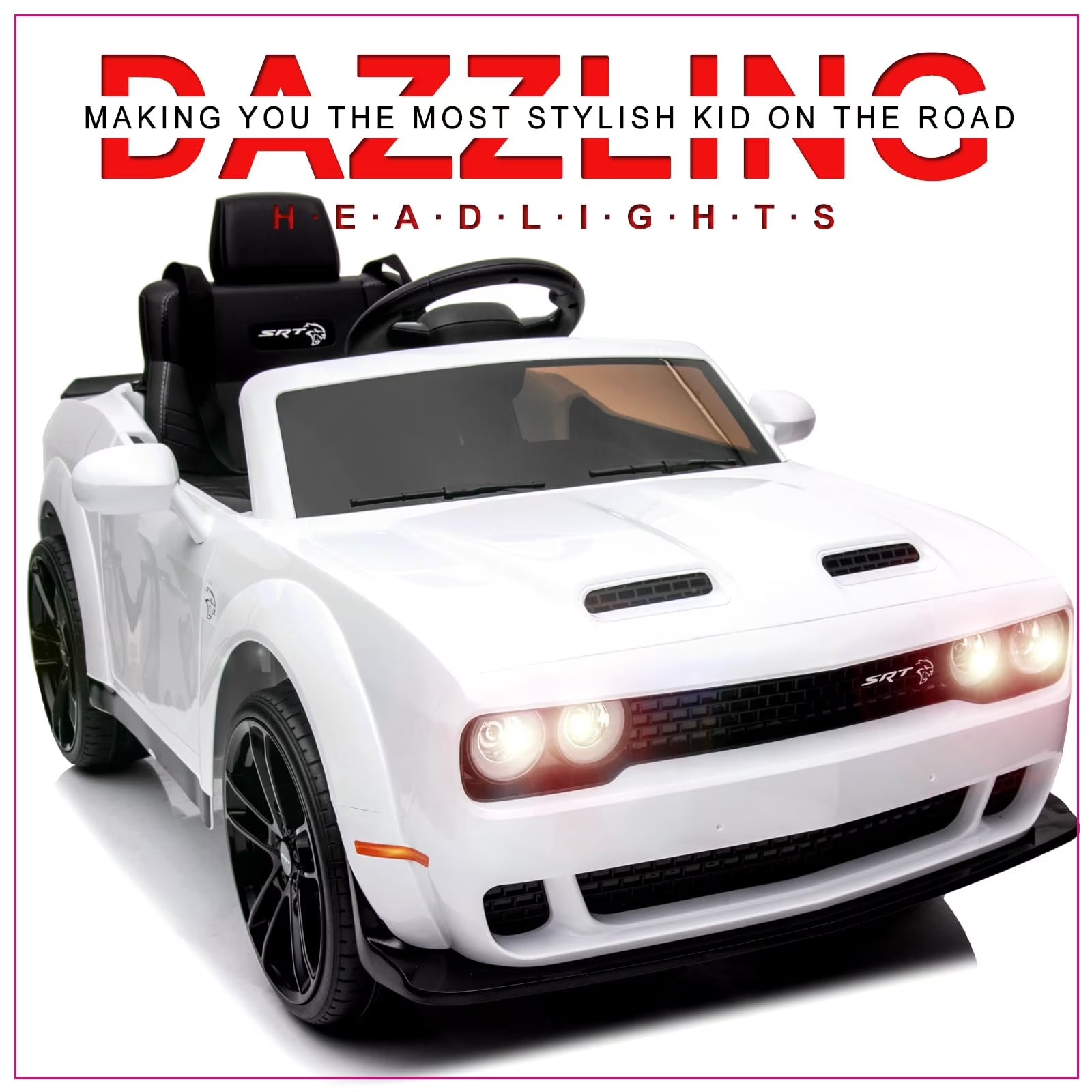Kids Electric Car | Licensed Dodge Challenger Ride-On 12V Battery-Powered Vehicle with Remote, LED Lights, Bluetooth, MP3 for Boys and Girls,Christmas Gift for Kids