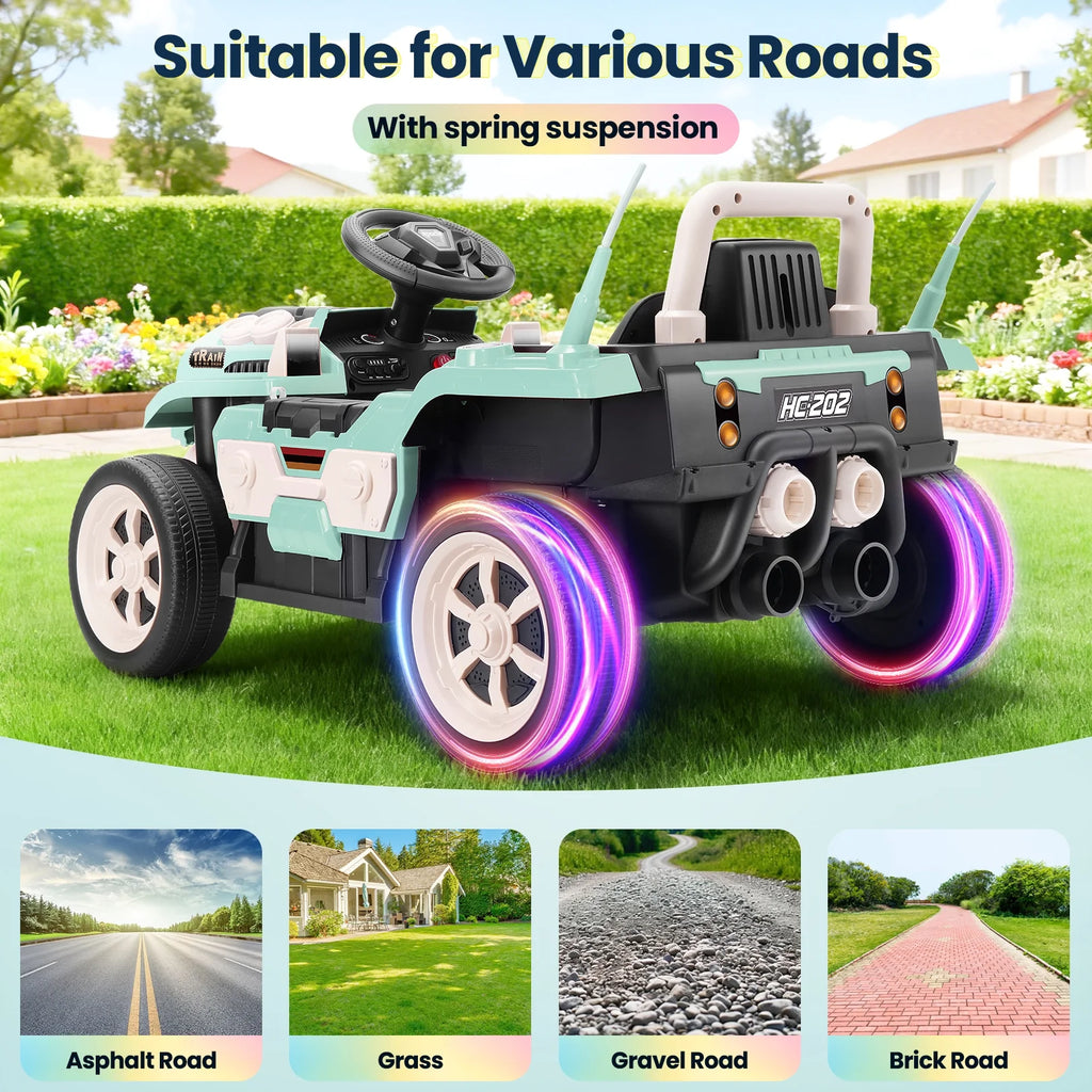 Ride on Train for Toddlers with Remote Control, Ride on Toys for Kids Ages 2-6, Electric Car for Kids with Music, Bluetooth, MP3 Player, Train Sound, Green