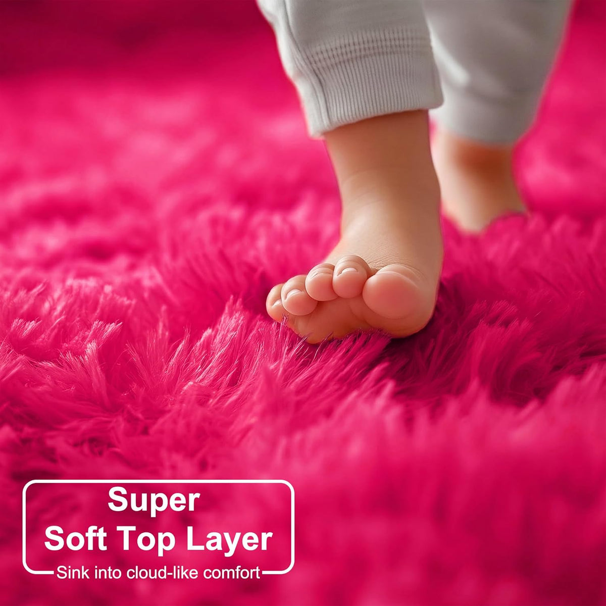 Hot Pink Plush round Circle Rug 5Ft for Girls Bedroom Playroom | Fluffy Shaggy Fuzzy Kids Carpet, Nursery Dorm Classroom Decor, Cutecore Kidcore Aesthetic, Fuschia Magenta Color, Circular
