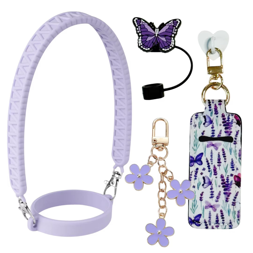 Butterfly Love Tumbler Accessory Set, Purple Handle, Straw Topper & More