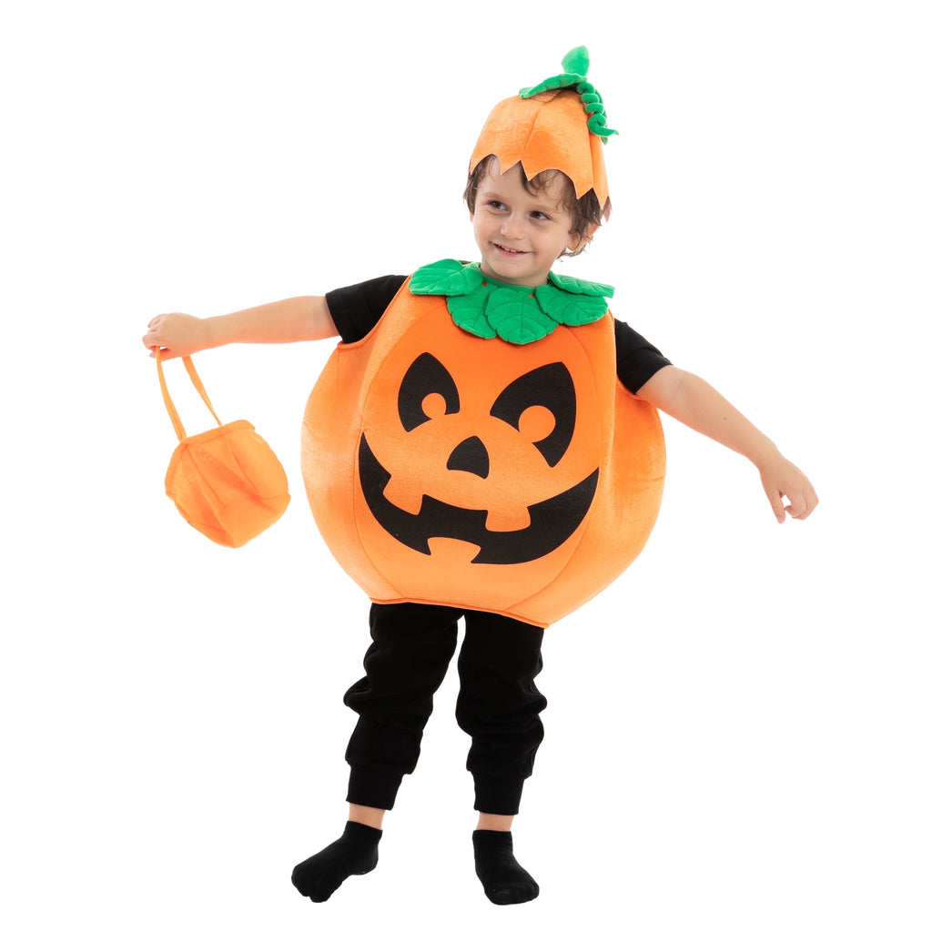Halloween Pumpkin Costume for Infant, Pumpkin Costume with Plush Green Leaves, Halloween Party Dress up Costume 18-24 Months
