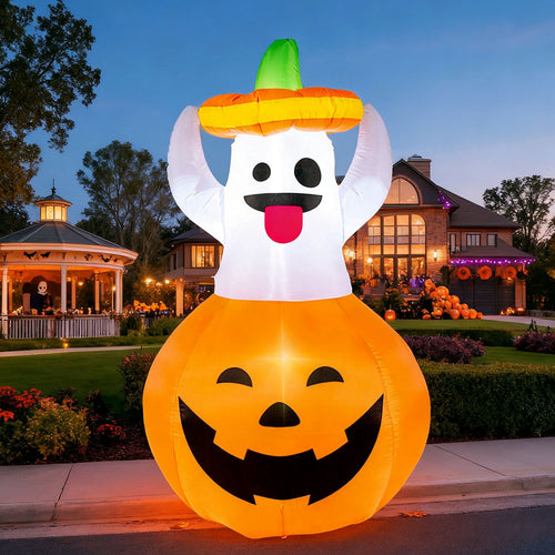 5 FT Halloween Inflatables Light up Pumpkin Ghosts Halloween Inflatables Outdoor Decorations,Blow up Halloween Yard Decorations