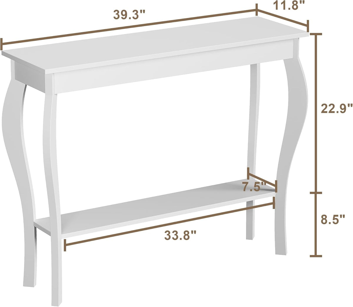 39" Narrow Entryway Table with Storage Shelf, White | Console Table with Curved Legs, Chic Accent Sofa Table with Shelves for Entryway, Living Room, Hallway