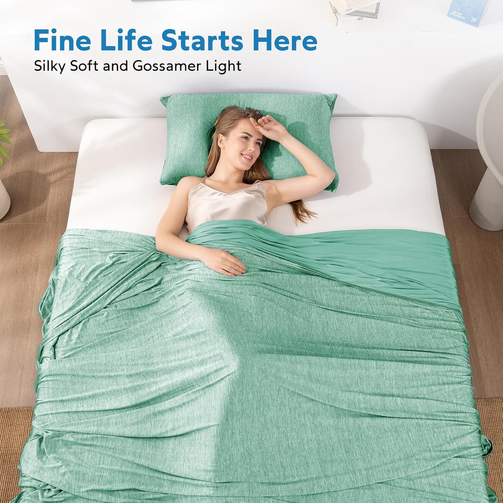 Cooling Blanket for Hot Sleepers Queen Size, Green 90"X90" | Dual-Sided Mica Nylon Cool, Q-Max 0.439 Instant Cool, Lightweight & Breathable for Night Sweats & Menopause, Machine Washable
