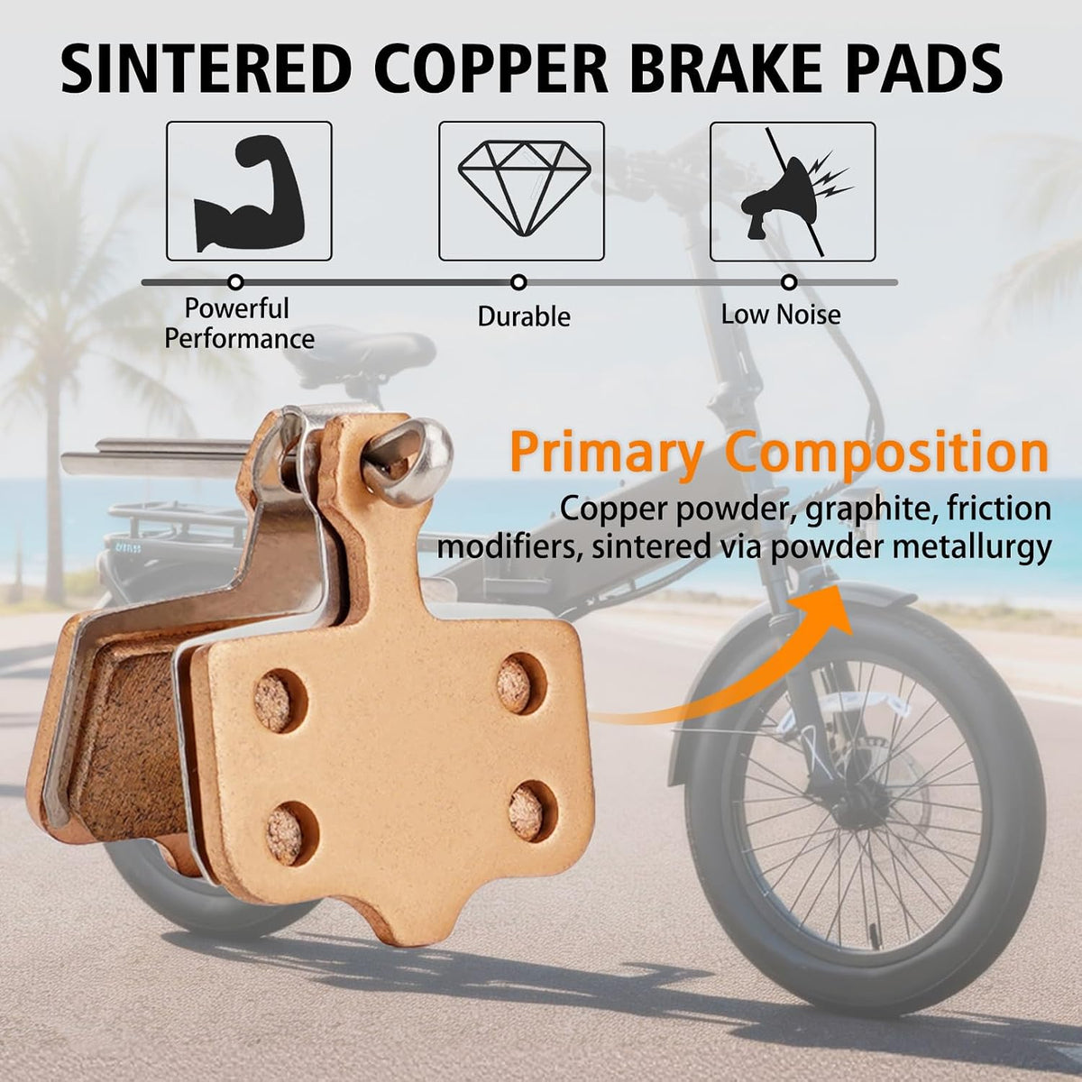 Brake Pads for Lectric XP Trike/Xpeak/Xpress/Xpedition/Xp Lite/Xp, Sintered Copper-Based Rear Front Disc Brake Pads, Sturdy Durable Electric Bike Brake Pads, E-Bike Accessories for Lectric