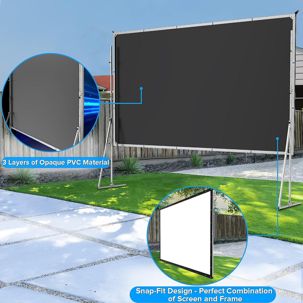 Projector Screen 200 Inch, 3-Layers PVC Projector Screen with Stand | Anti-Light Screen,Wind-Resistant Aluminum Frame with Road Case,178° View Angle for Large Outdoor 4K Stage & Commercial Events