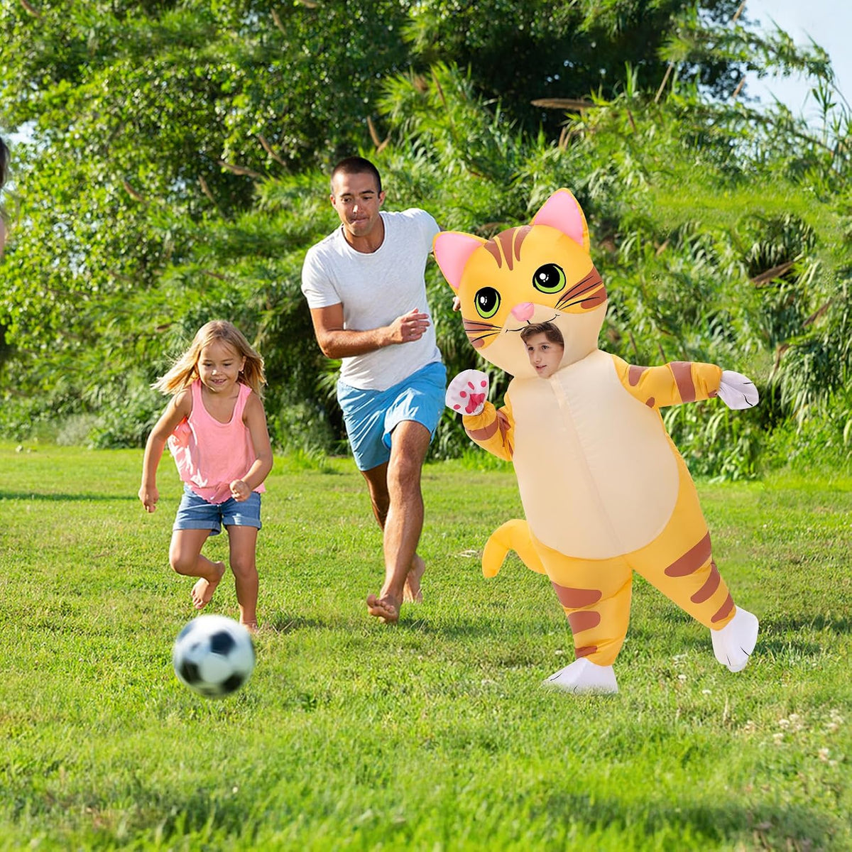 Inflatable Cat Costume for Kids Thanksgiving Inflatable Costume Halloween Funny Blow up Yellow Cat Costume for Boys Girls